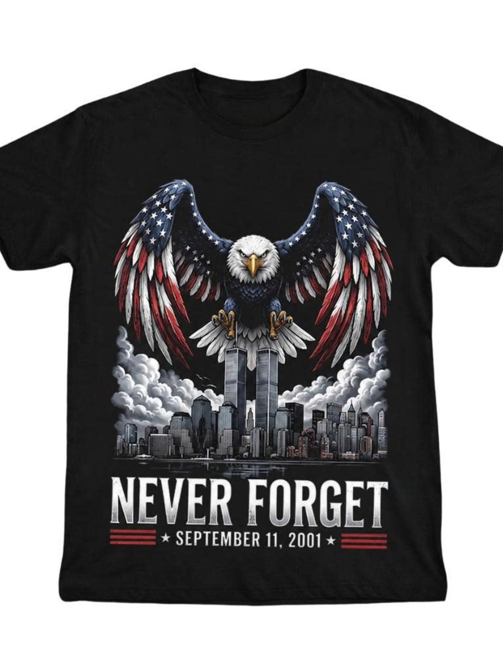 Never Forget September 11 2001 Shirt, Bald Eagle Twin Towers Memorial Tee